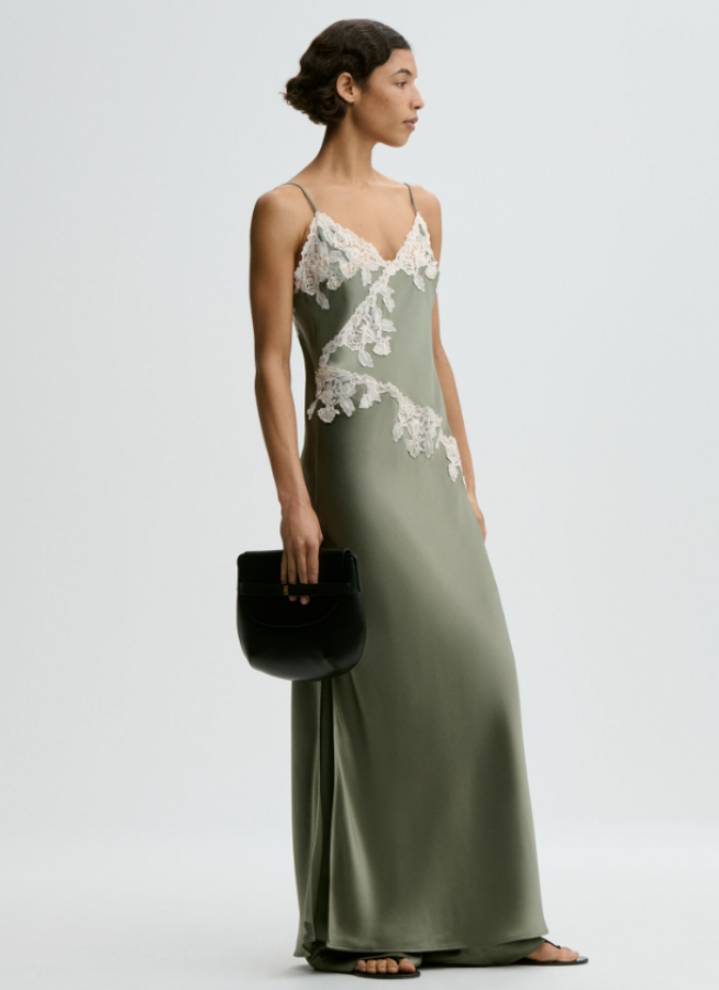 By Malene birger SS26 - Vera satin maxi dress - Deep Lichen Green