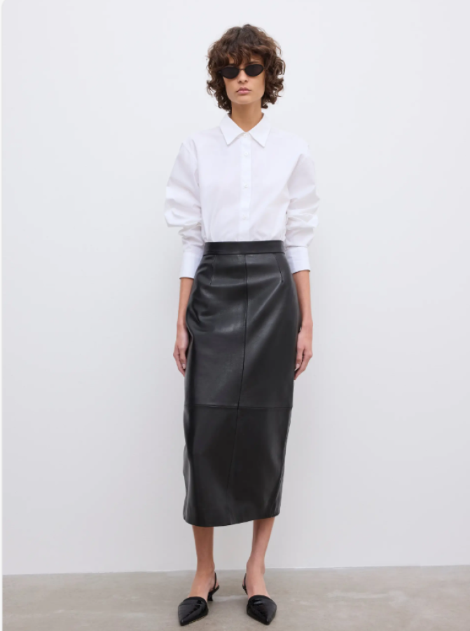 Dagmar SS26 - Leather midi skirt - Black