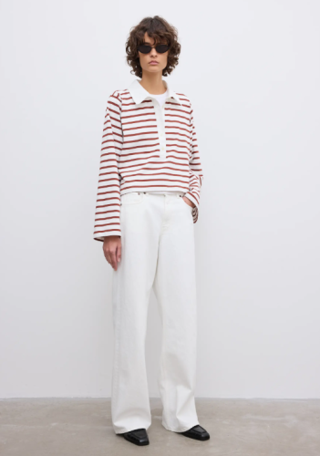 Dagmar SS26 - Striped rugby top - White Mahogny Red