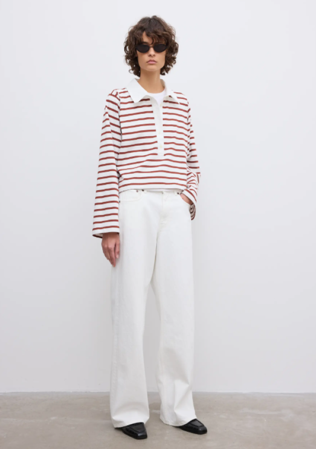 Dagmar SS26 - Striped rugby top - White Mahogny Red