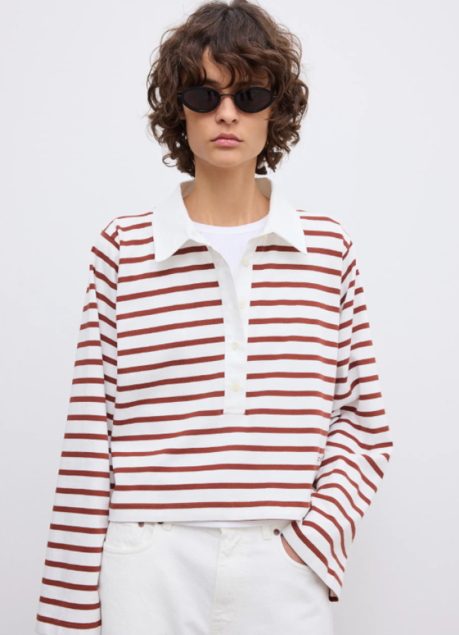 Dagmar SS26 - Striped rugby top - White Mahogny Red