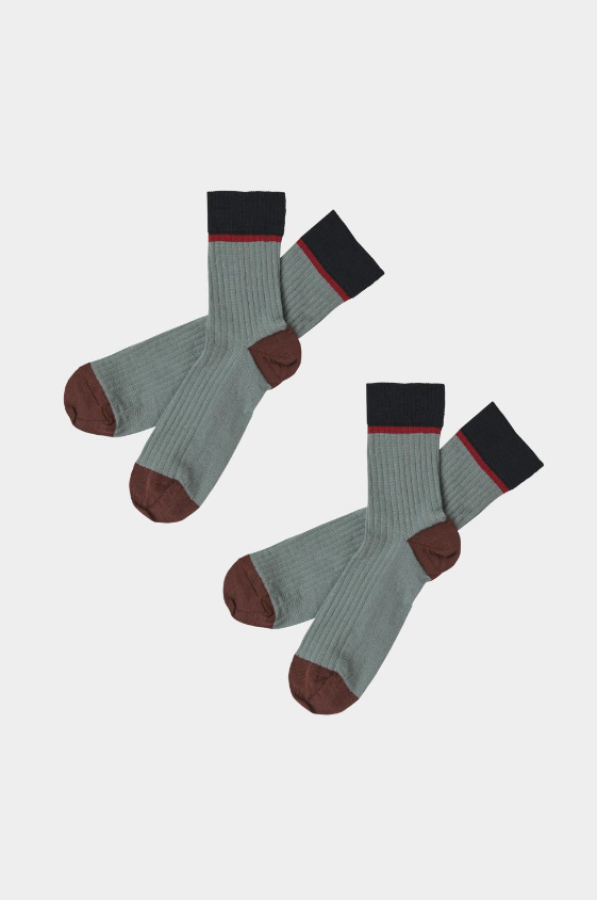 FUB AW24 - 2-Pack Colour Block Socks - Misty green