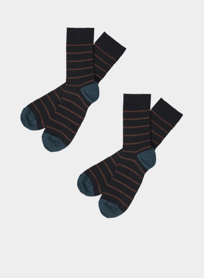 FUB AW24 - 2-Pack Thin Stripe Socks - dark navy